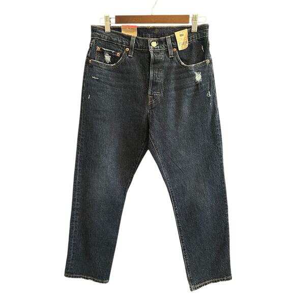 Levi's 501 Original Cropped Jeans Women's Size 28x26 High Rise Button Fly Dark - Picture 1 of 10